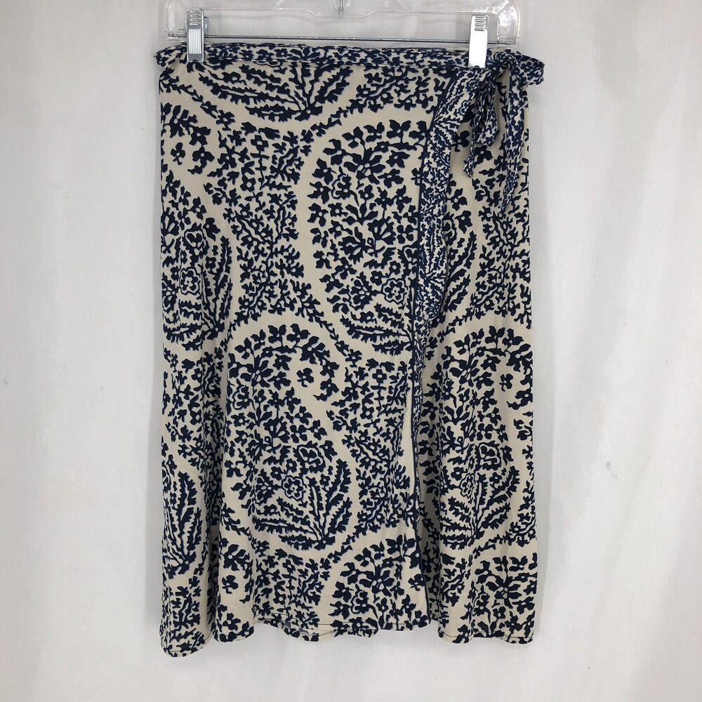 BCBG Maxazria Floral Paisley Wrap Skirt Tie Sarong Blue White MXY6X635 XS